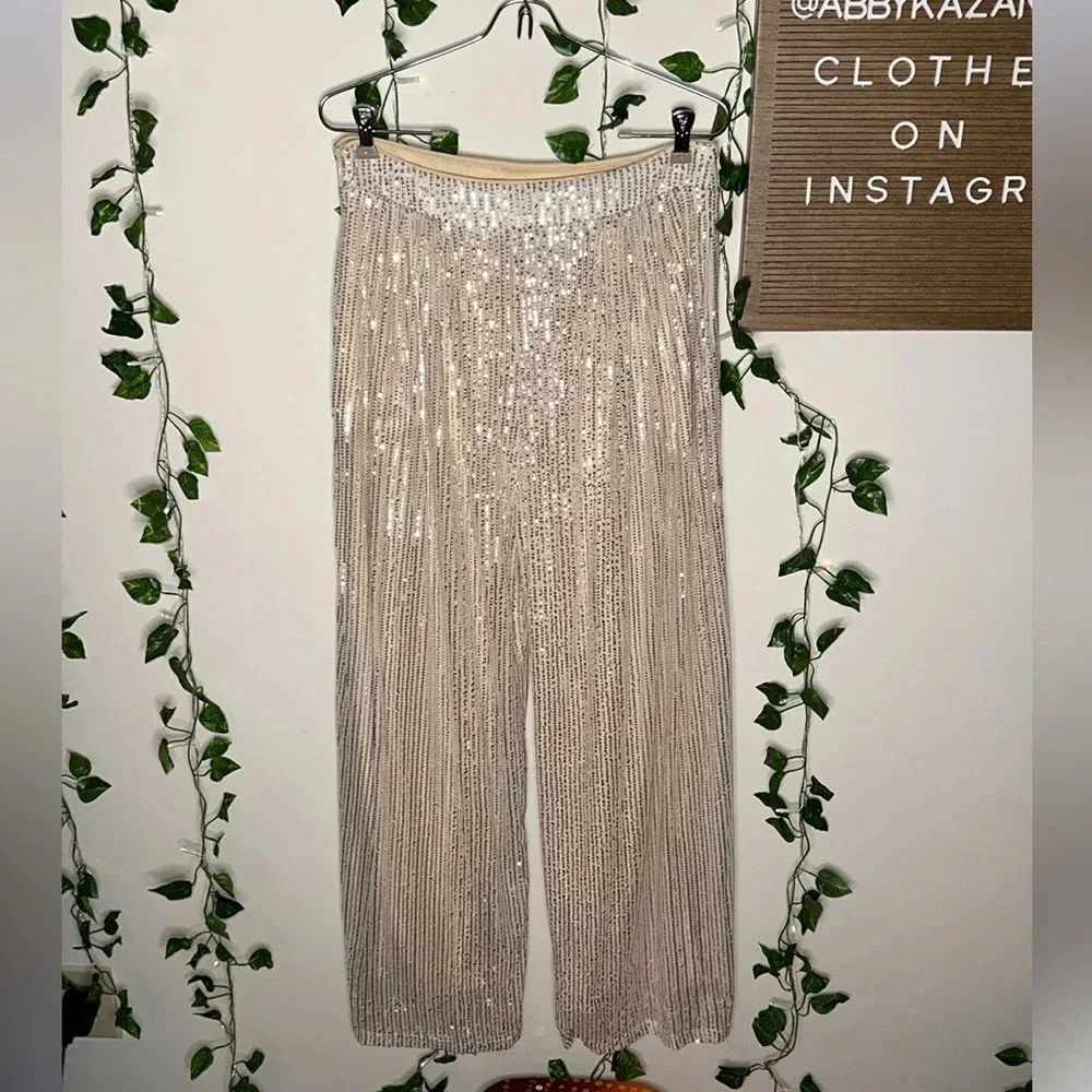 CIDER SEQUINS MID WAIST STRAIGHT LEG TROUSERS - Picture 11 of 12